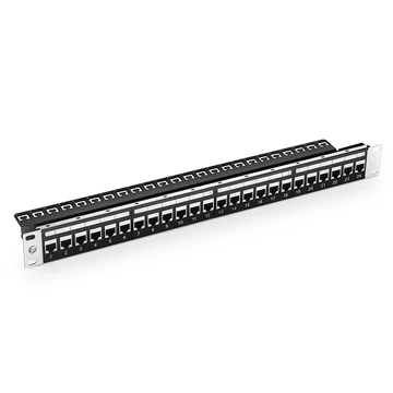 1U, 19'' Cat6a csatoló patchpanel, 24 x RJ45, hátsó kábelrendezővel