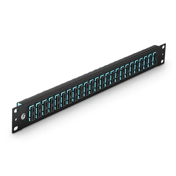 1U, 19'' Fiber Adapter Panel, 48 szálas, OM4 Multimode, 24 x SC UPC Duplex adapter (vízkék), kerámia hüvely