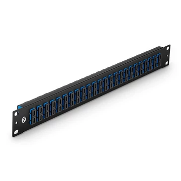 1U, 19'' Fiber Adapter Panel, 48 szálas, OS2 Single Mode, 24 x SC UPC Duplex adapter (kék), kerámia hüvely